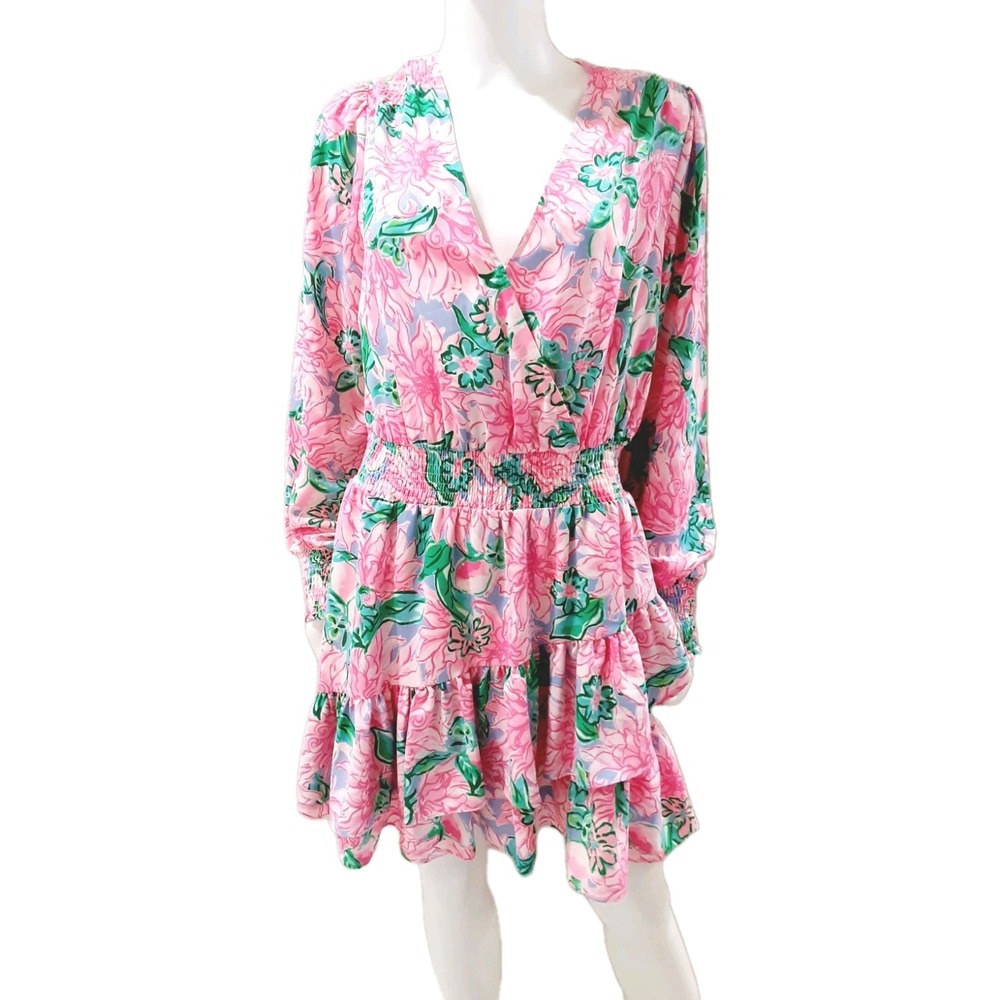 Lilly Pulitzer Dress Cristiana Stretch Mini Long Sleeve Floral Size 10 Tiered